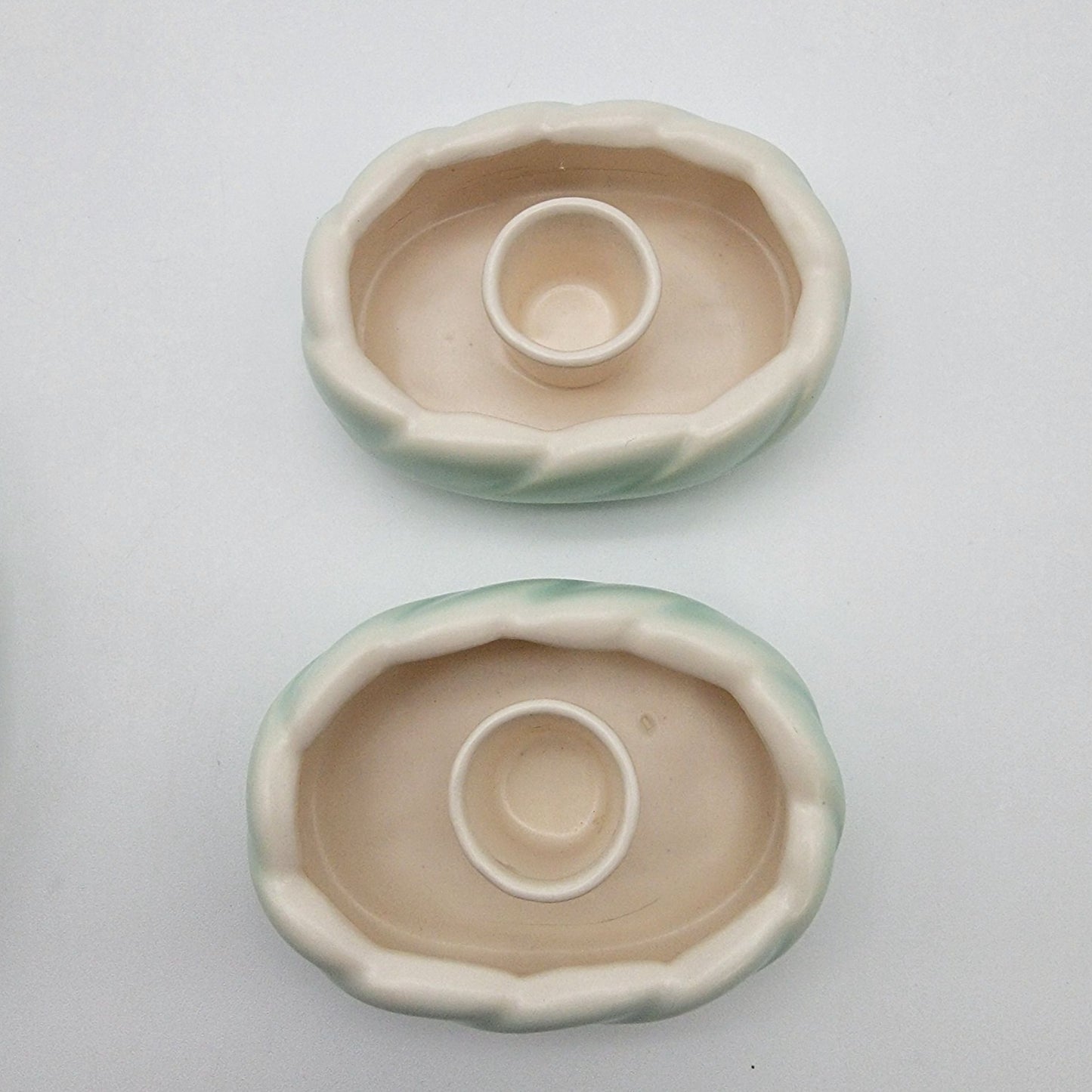 Vintage Roselane Pottery 3-Piece Console Set - Bowl/Vase & Candle Holders Mint Green & Cream