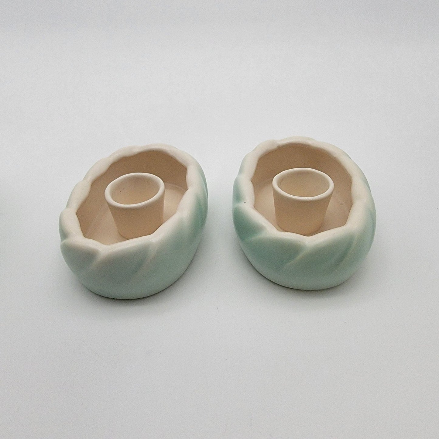 Vintage Roselane Pottery 3-Piece Console Set - Bowl/Vase & Candle Holders Mint Green & Cream