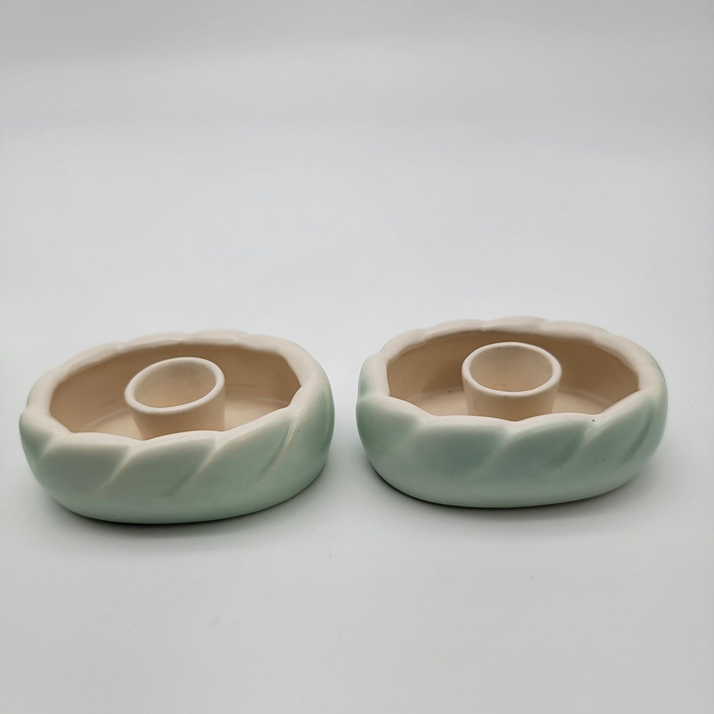 Vintage Roselane Pottery 3-Piece Console Set - Bowl/Vase & Candle Holders Mint Green & Cream