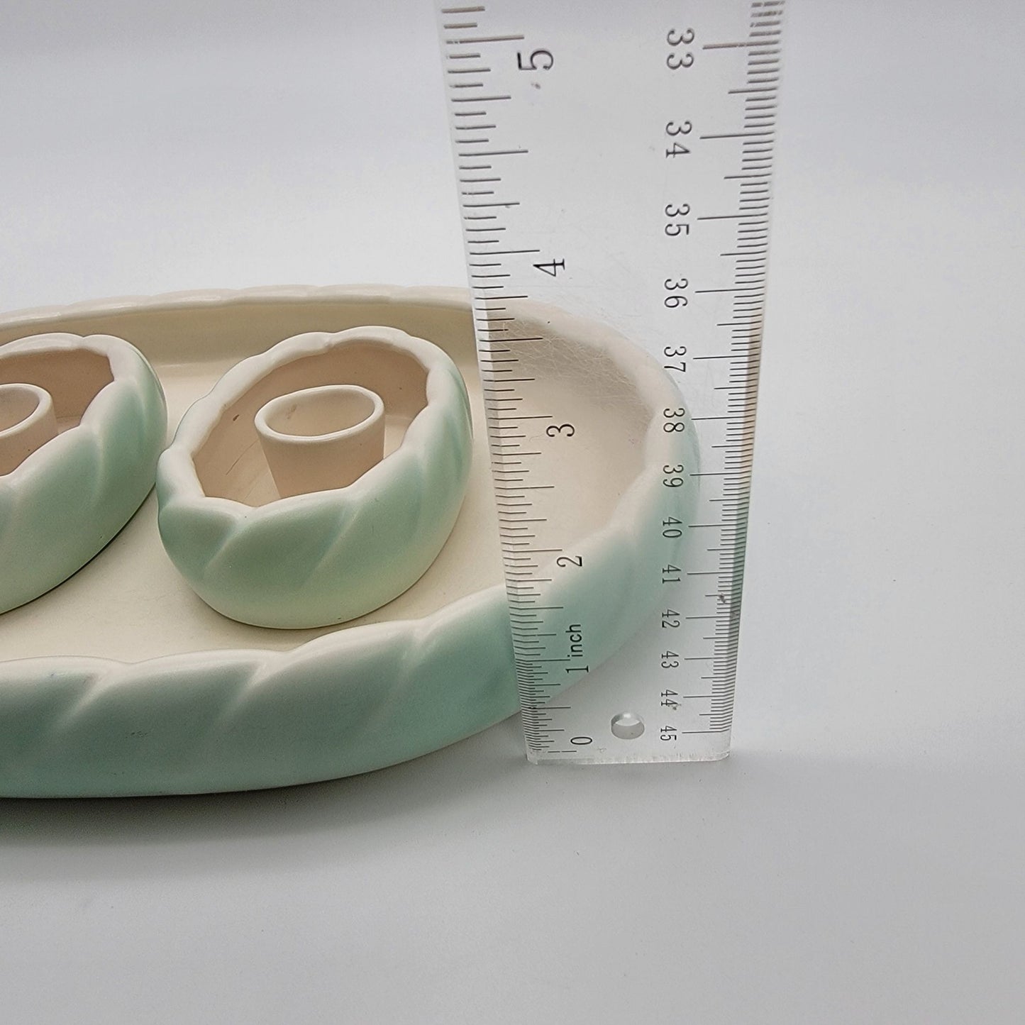 Vintage Roselane Pottery 3-Piece Console Set - Bowl/Vase & Candle Holders Mint Green & Cream