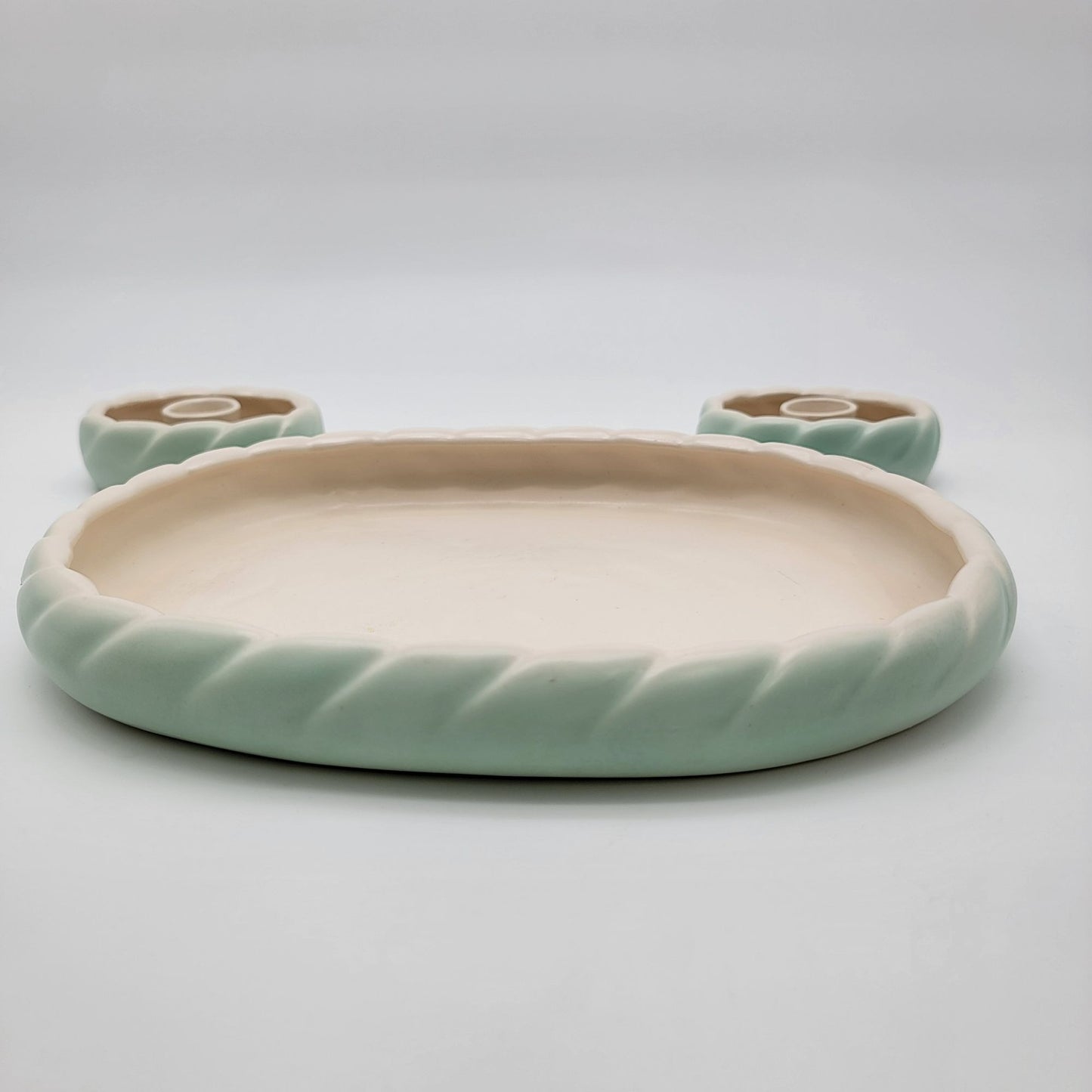 Vintage Roselane Pottery 3-Piece Console Set - Bowl/Vase & Candle Holders Mint Green & Cream