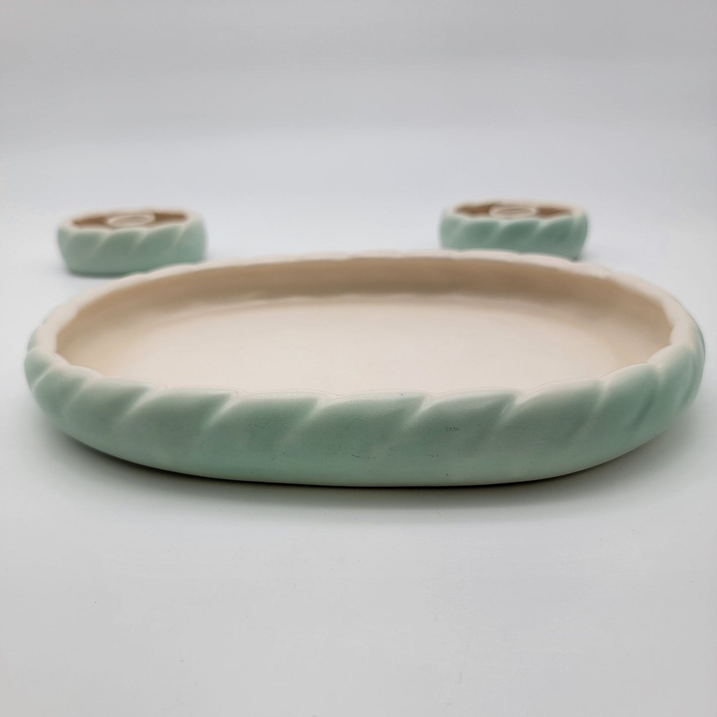 Vintage Roselane Pottery 3-Piece Console Set - Bowl/Vase & Candle Holders Mint Green & Cream