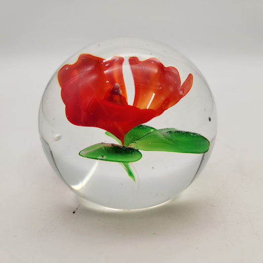 Dynasty Gallery Red Flower Glass Paperweight