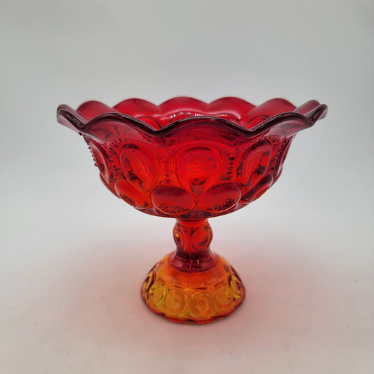 Vintage LE Smith Amberina Glass Moon & Stars Compote