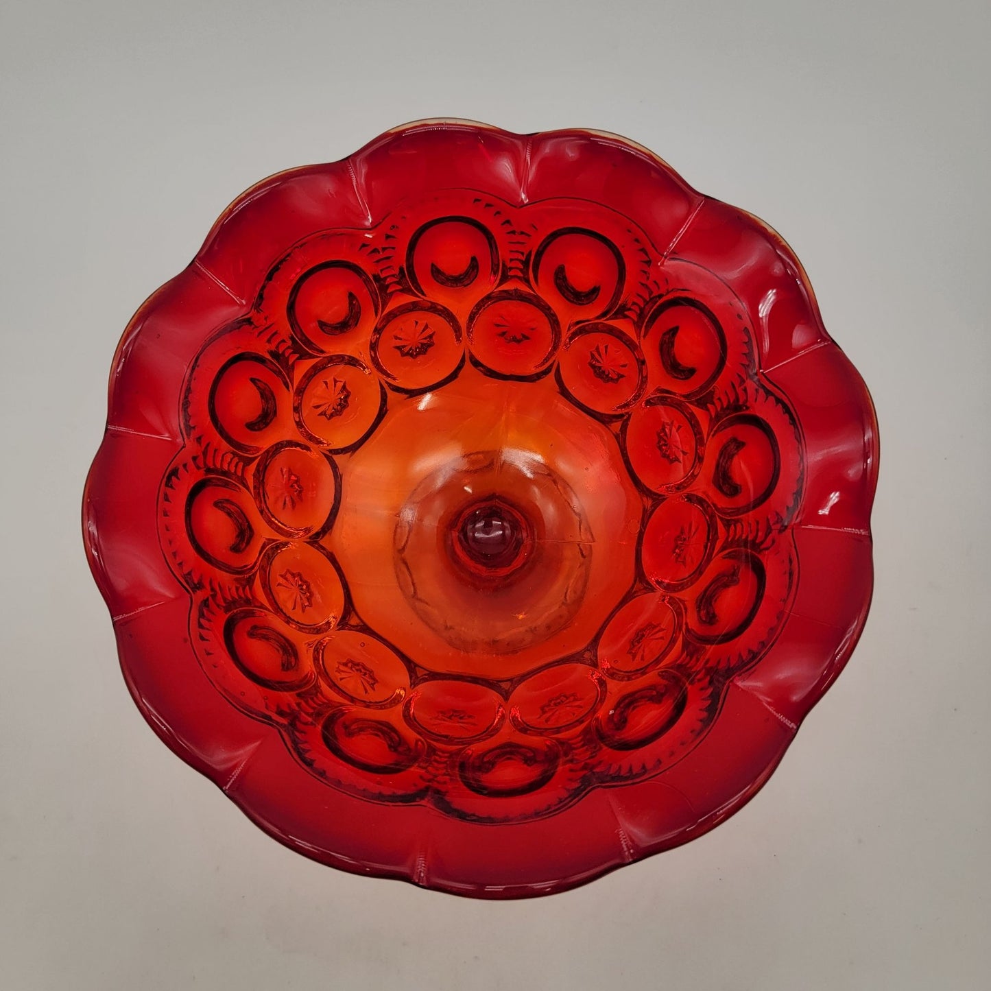 Vintage LE Smith Amberina Glass Moon & Stars Compote