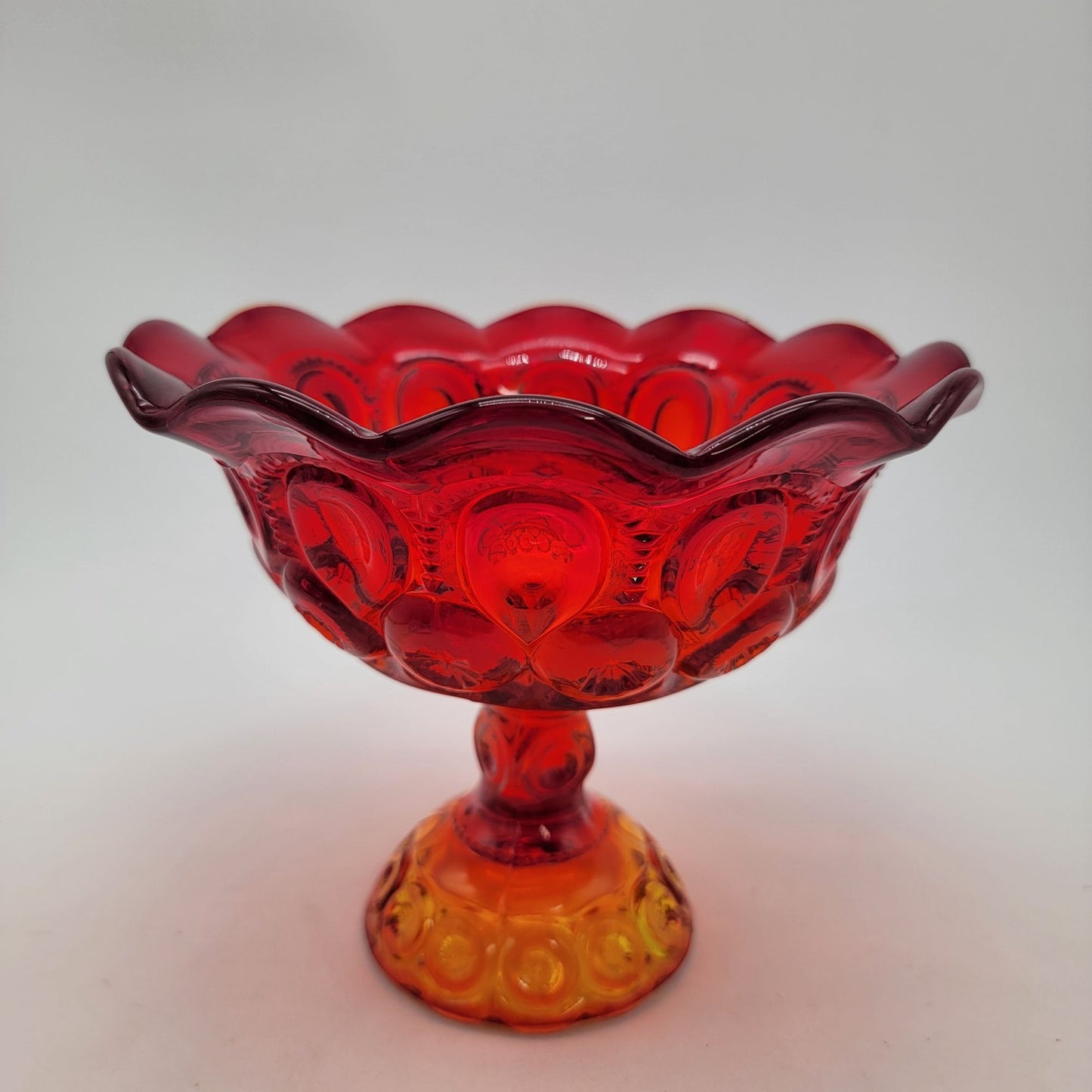 Vintage LE Smith Amberina Glass Moon & Stars Compote