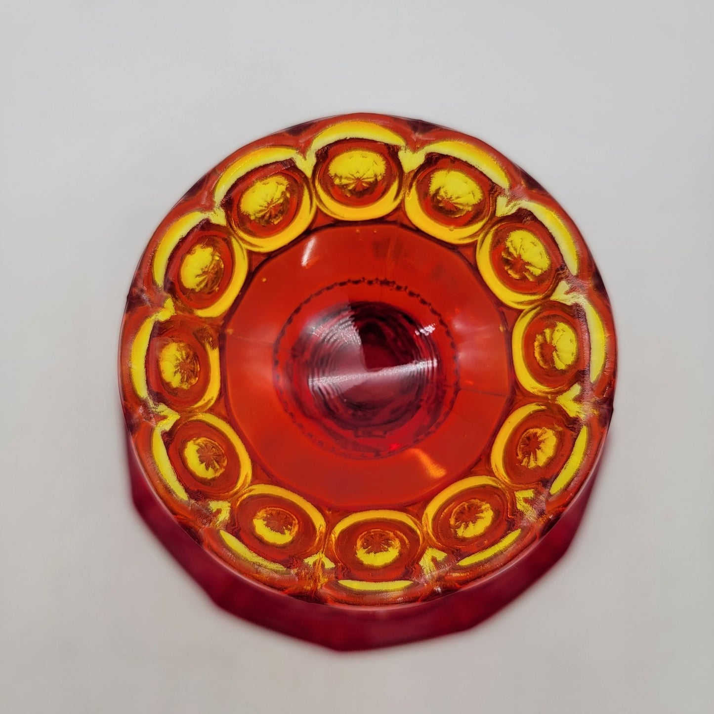 Vintage LE Smith Amberina Glass Moon & Stars Compote