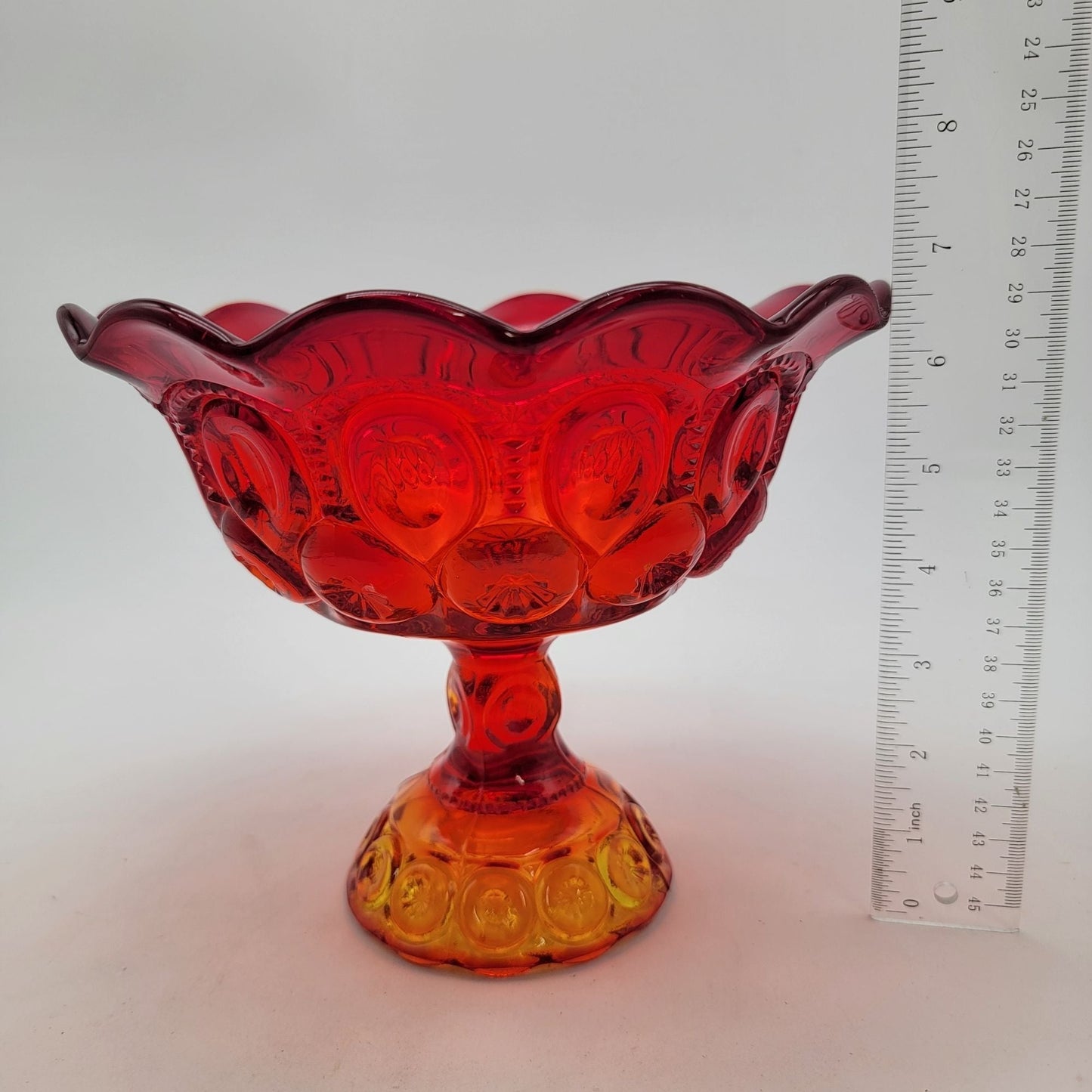 Vintage LE Smith Amberina Glass Moon & Stars Compote