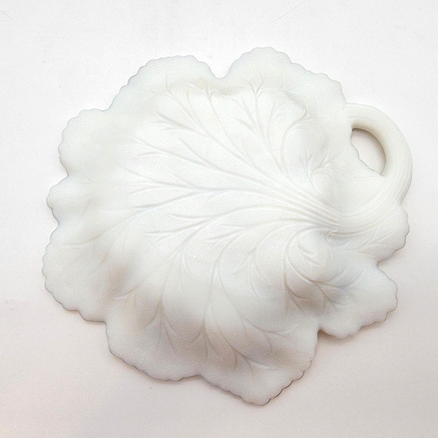 Vintage Milk Glass Leaf Nappy Candy Dish Hand Painted Violets