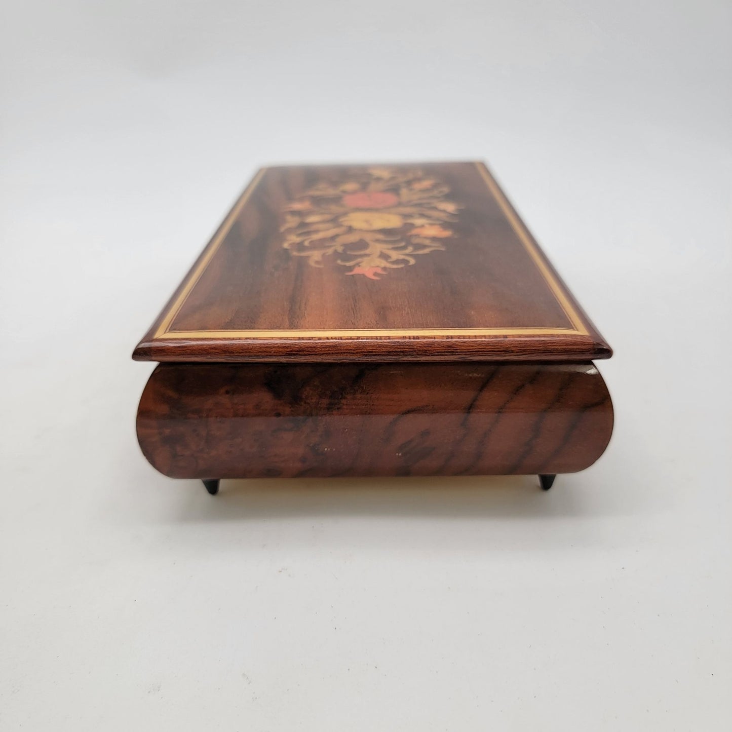 Vintage Italian Sorento Reuge Wooden Footed Floral Music Jewelry Box
