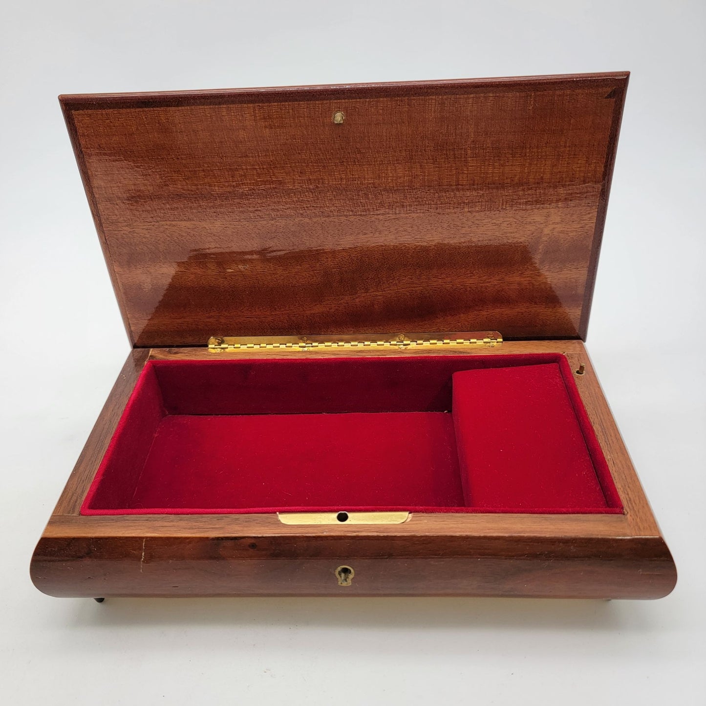 Vintage Italian Sorento Reuge Wooden Footed Floral Music Jewelry Box