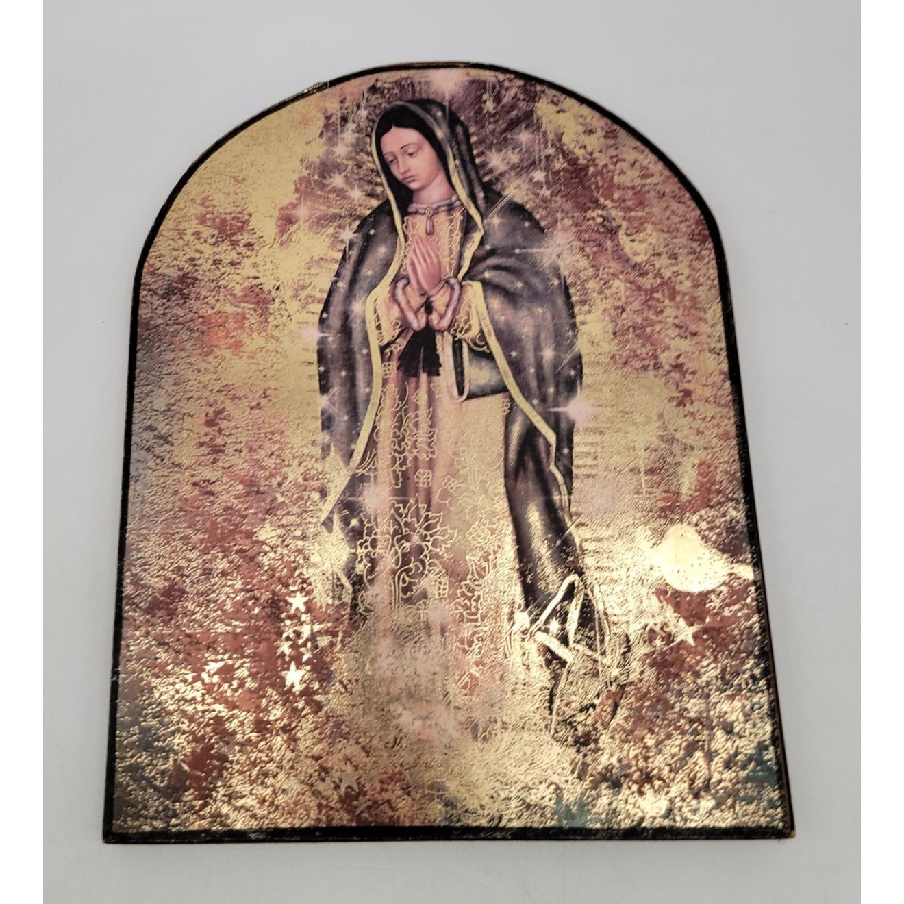 Vintage Our Lady of Guadalupe Wood Art Wall Plaque