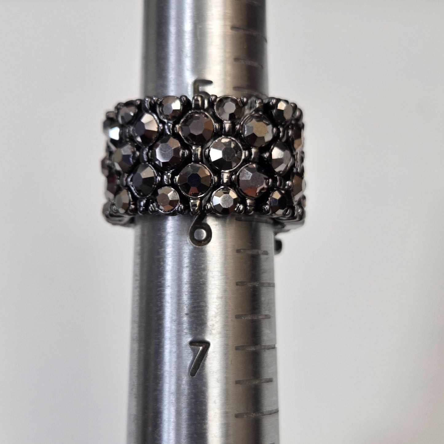 Black Marcasites & Crystal Belt Buckle Stretch Ring Size 5 3/4