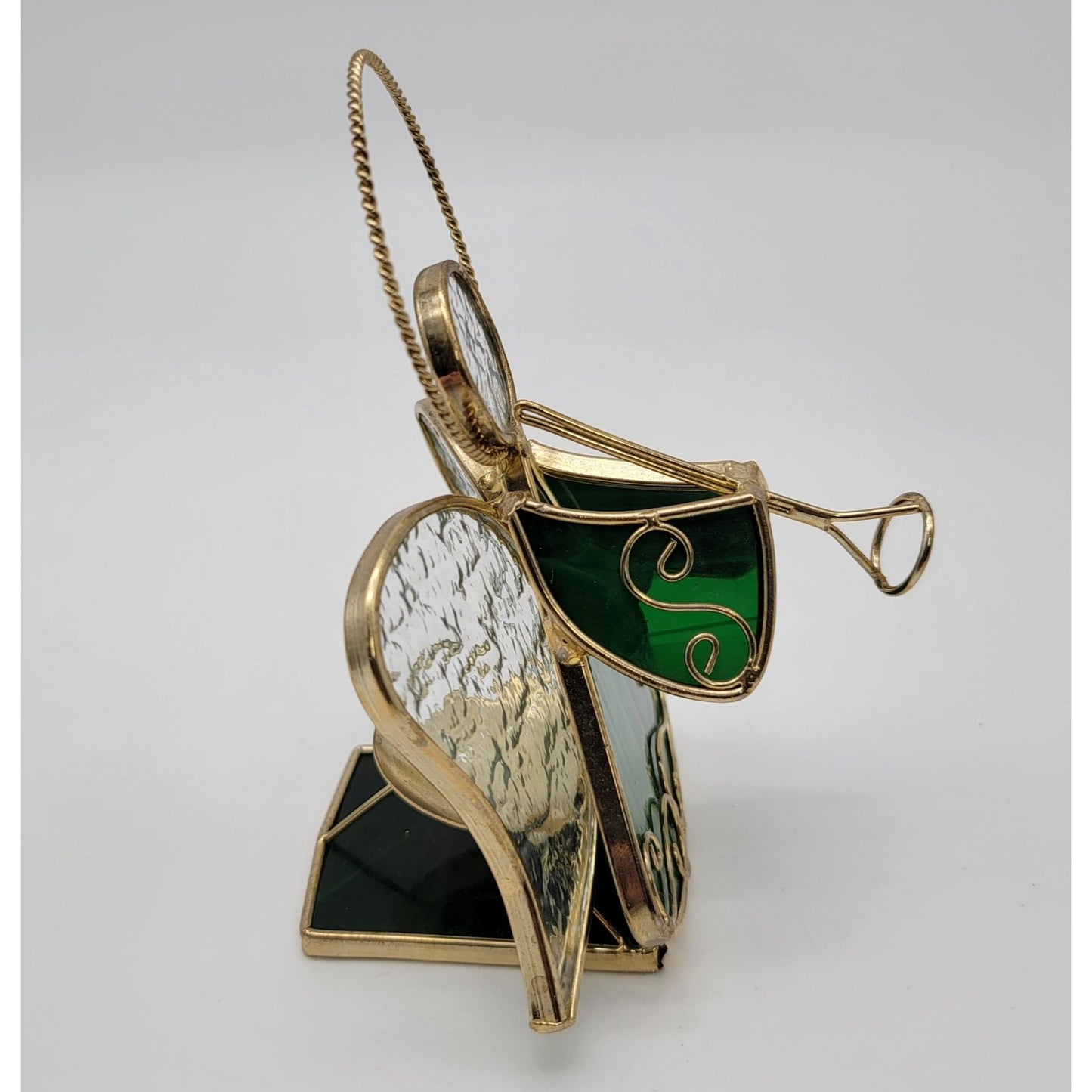 Vintage Stained Glass Green Angel Candle Holder -as found