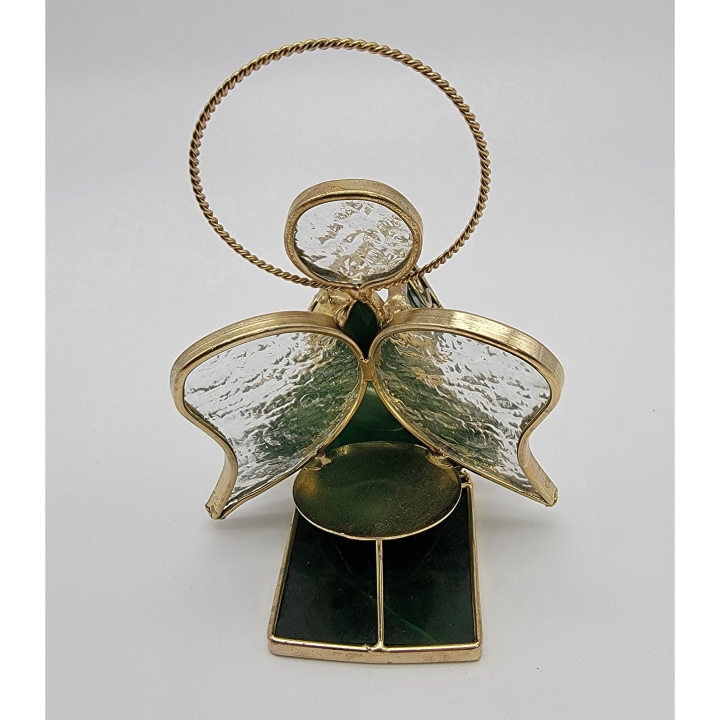 Vintage Stained Glass Green Angel Candle Holder -as found