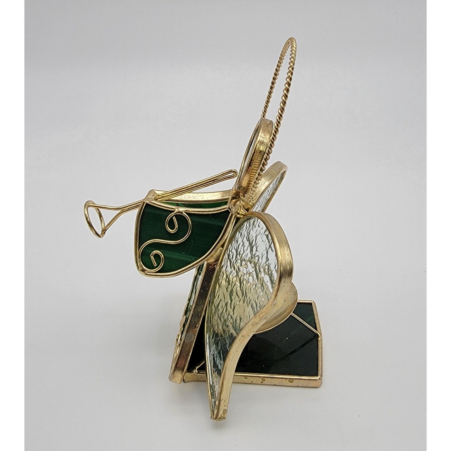 Vintage Stained Glass Green Angel Candle Holder -as found