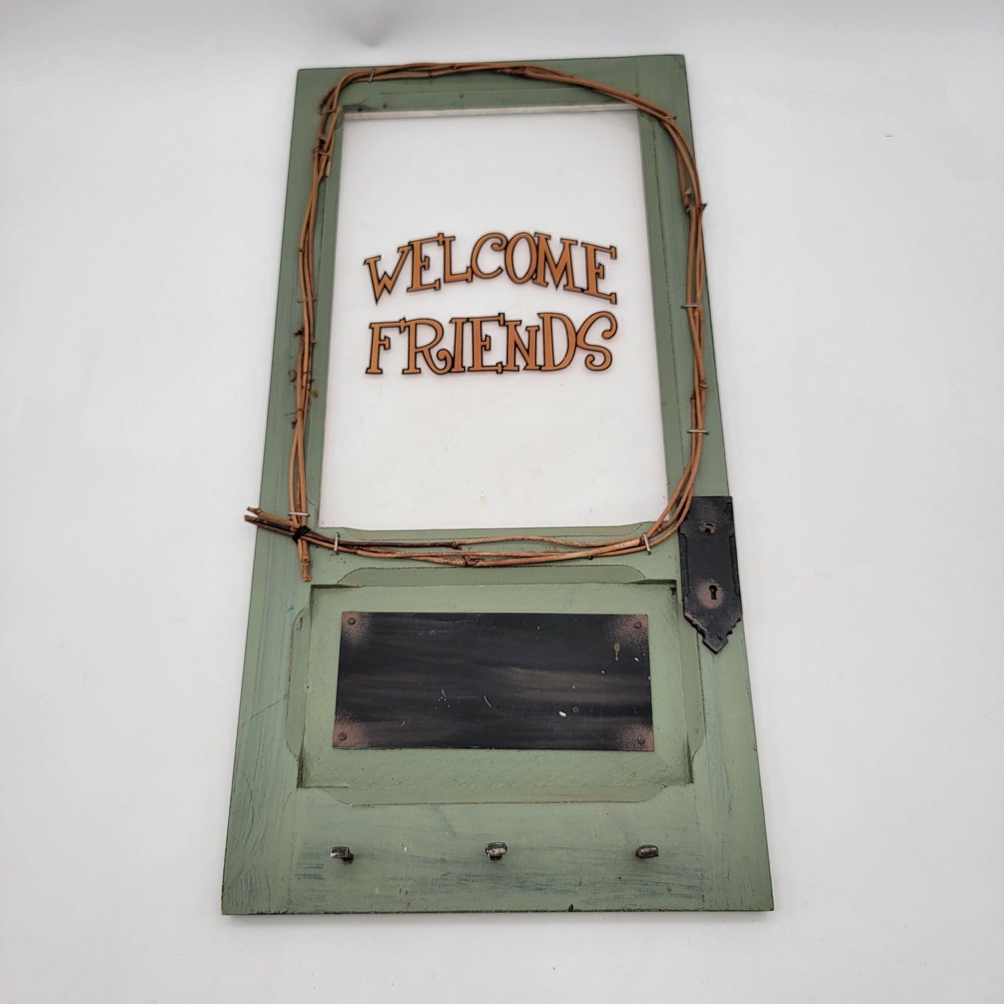Rustic Welcome Friends Distressed Green Wooden Door Plaque Wall Decor