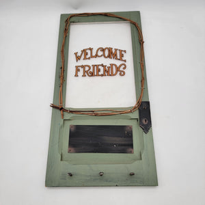 Rustic Welcome Friends Distressed Green Wooden Door Plaque Wall Decor
