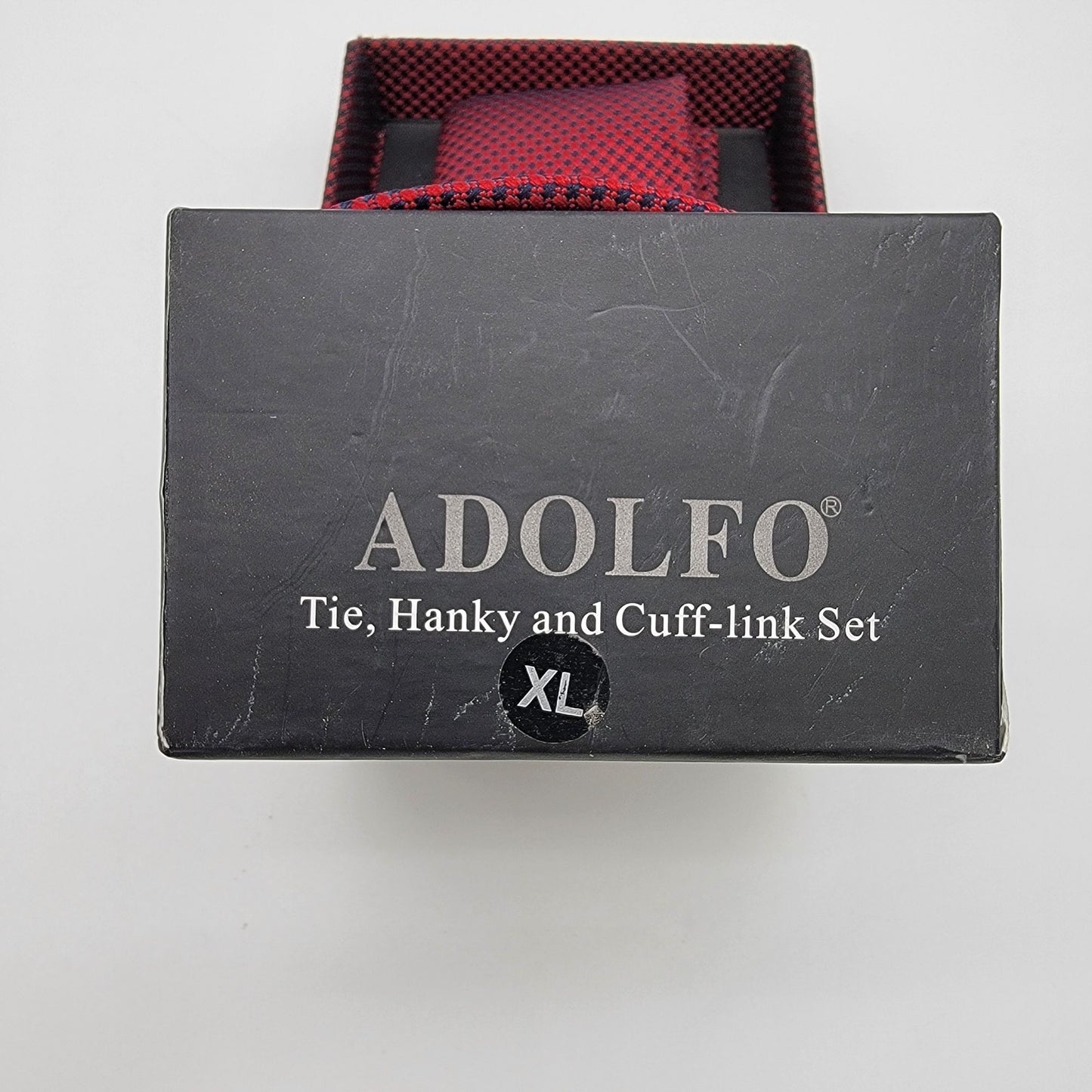 Vintage Adolfo Tie Pocket Square & Cufflink Set Burgundy Geometric