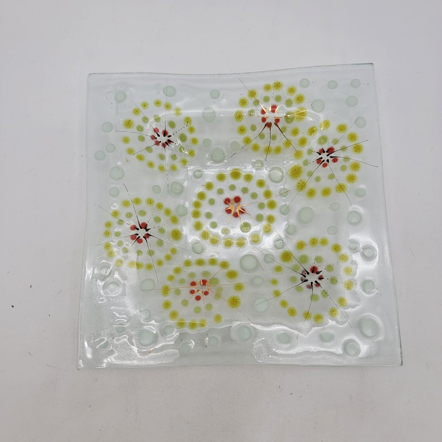 Square Fused Glass Dish With Flower Motif