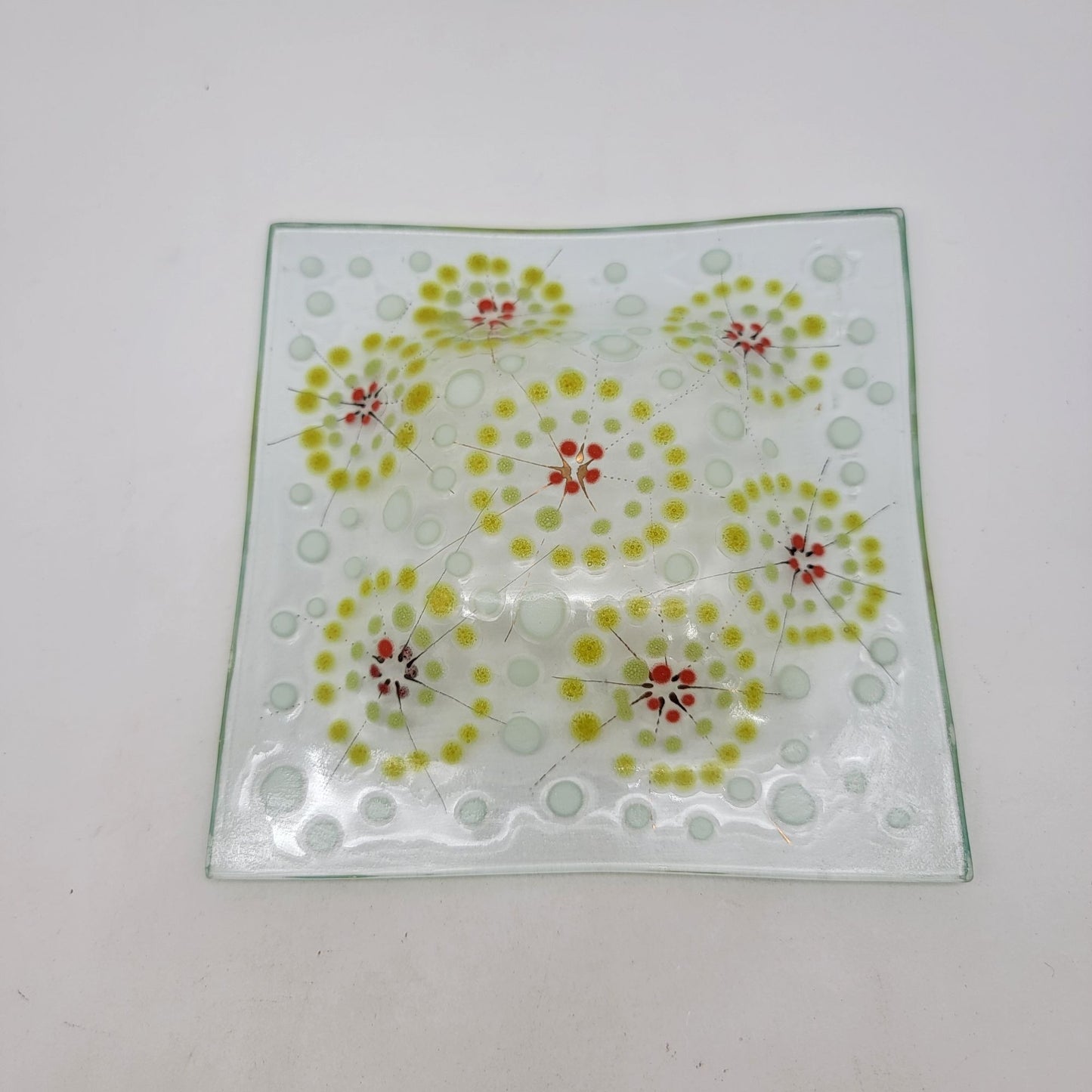 Square Fused Glass Dish With Flower Motif