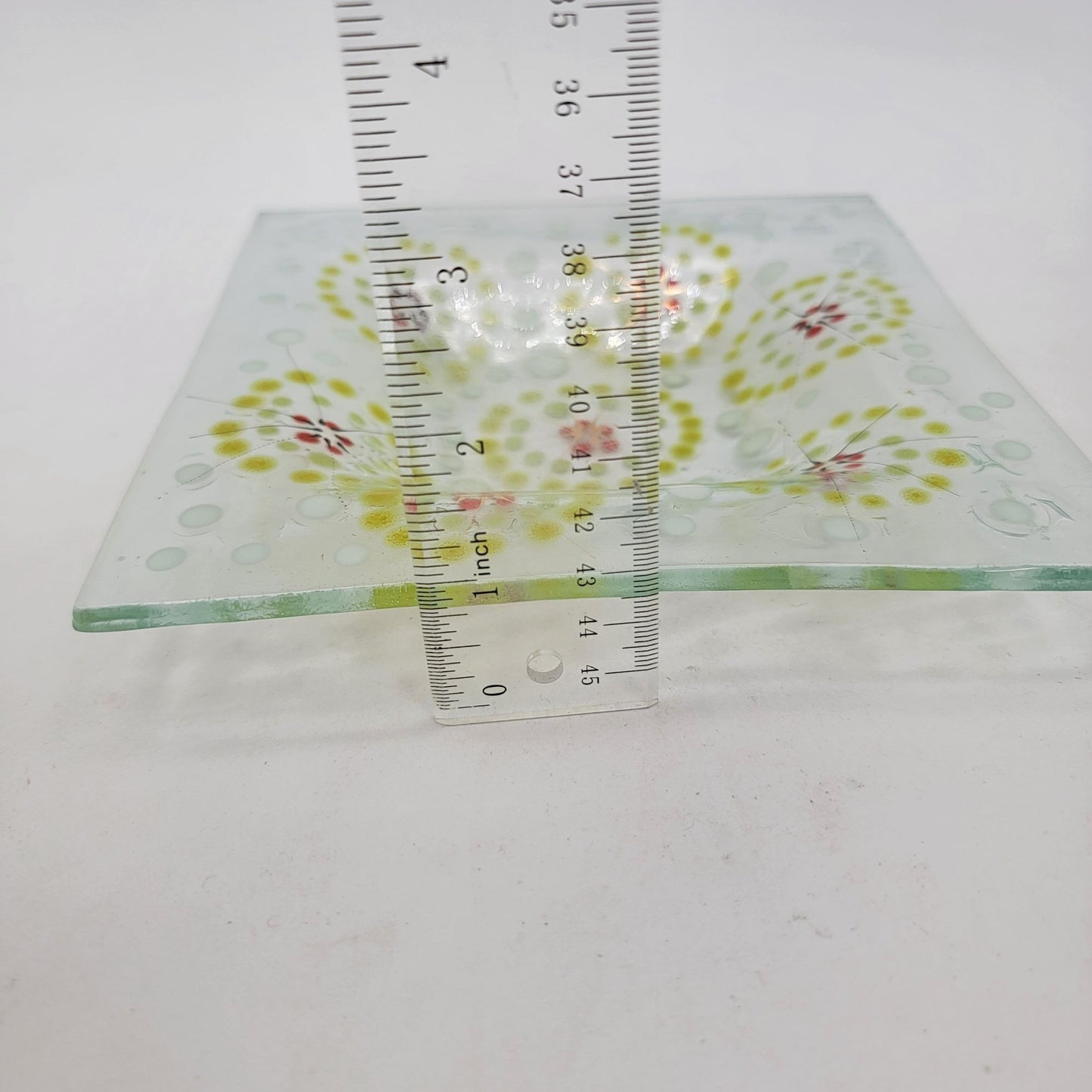 Square Fused Glass Dish With Flower Motif