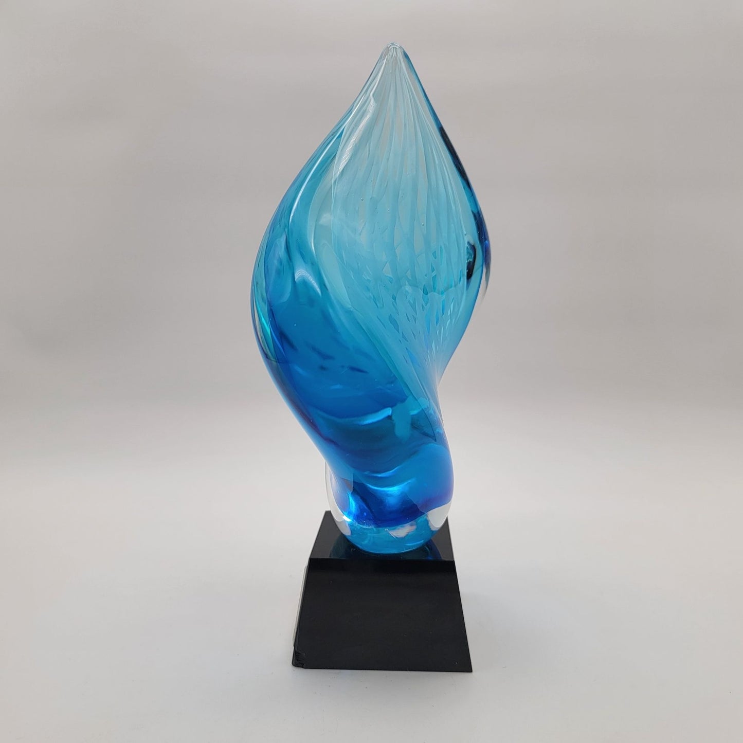Blue Flame Art Glass Trophy Sculpture On Black Base Unetched