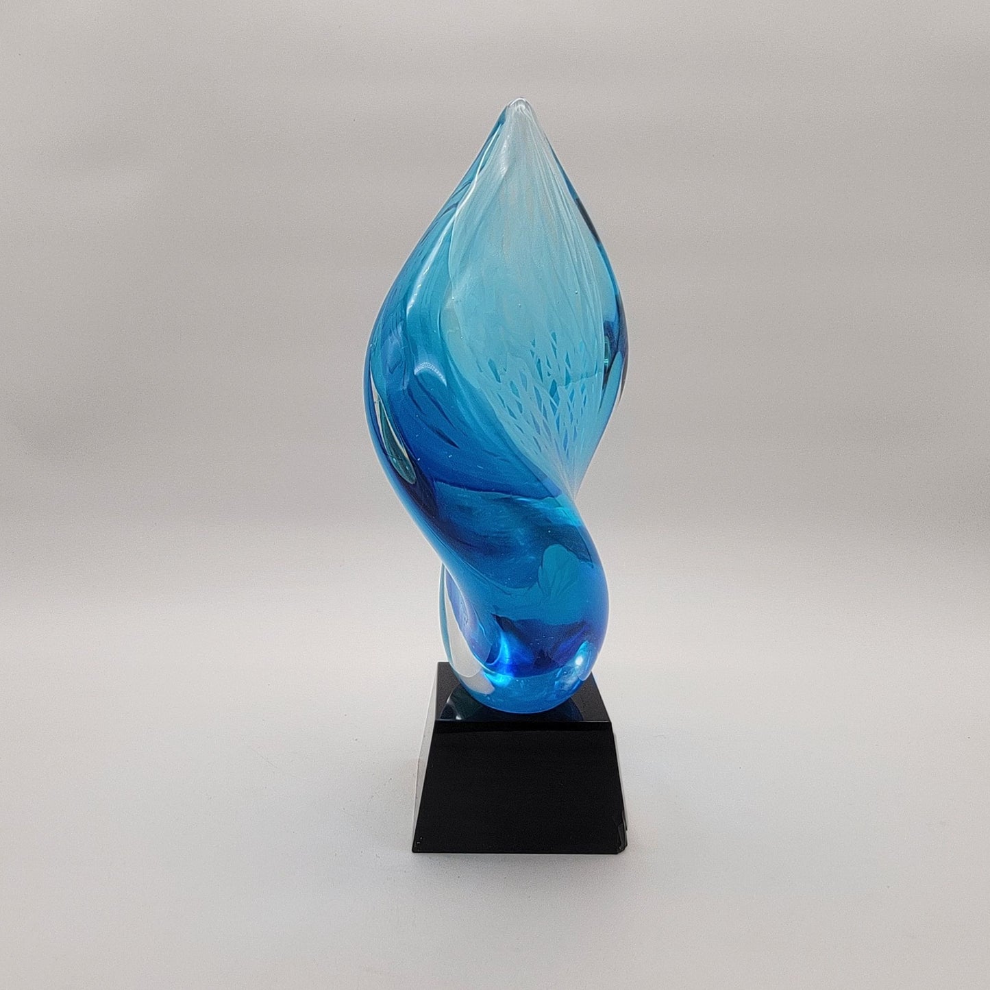 Blue Flame Art Glass Trophy Sculpture On Black Base Unetched