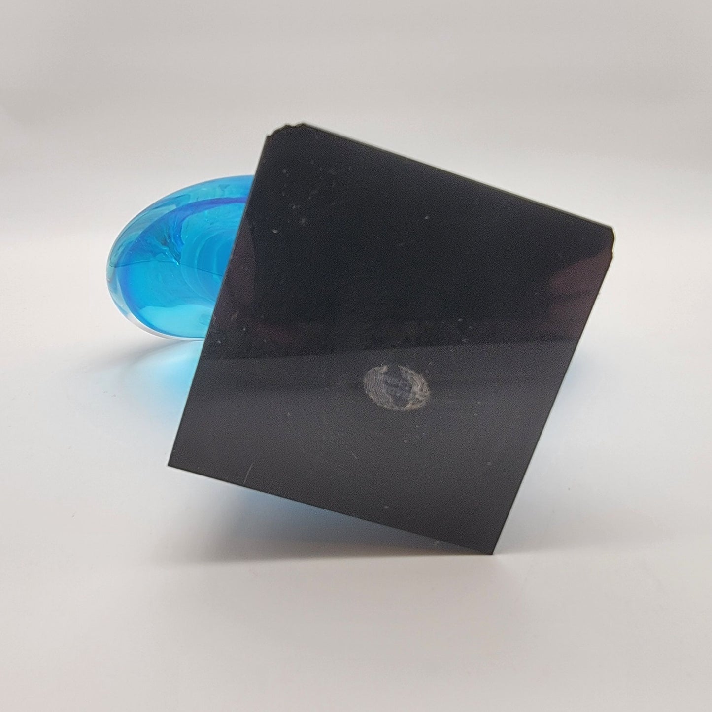 Blue Flame Art Glass Trophy Sculpture On Black Base Unetched