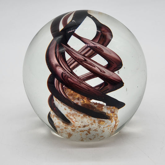 Purple Ribbon Swirl Art Glass Paperweight