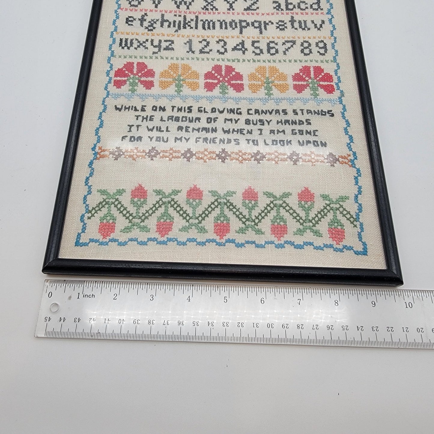 Vintage Cross-Stitch Alphabet Needlework Sampler Framed