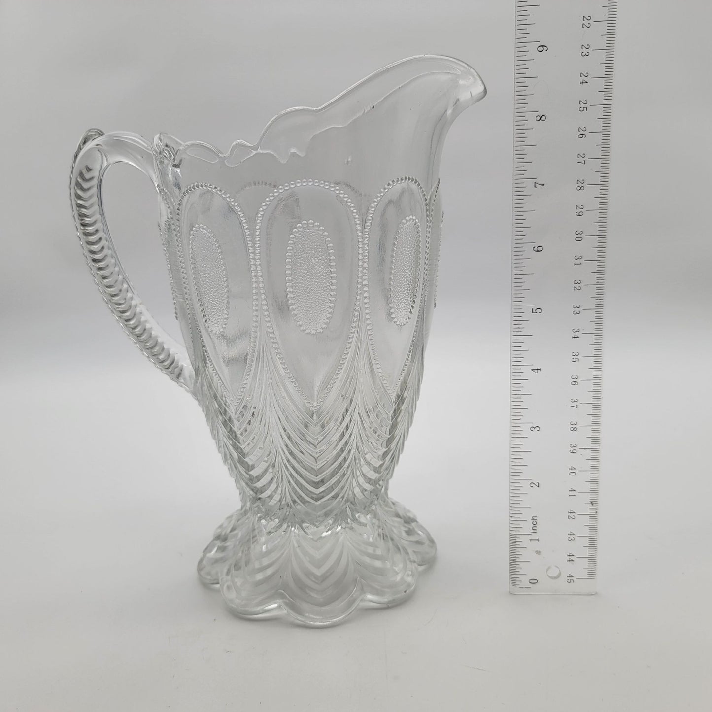EAPG Georgia Peacock Feather 1/2 Gallon Glass Pitcher By US Glass -Richards & Hartley Glass