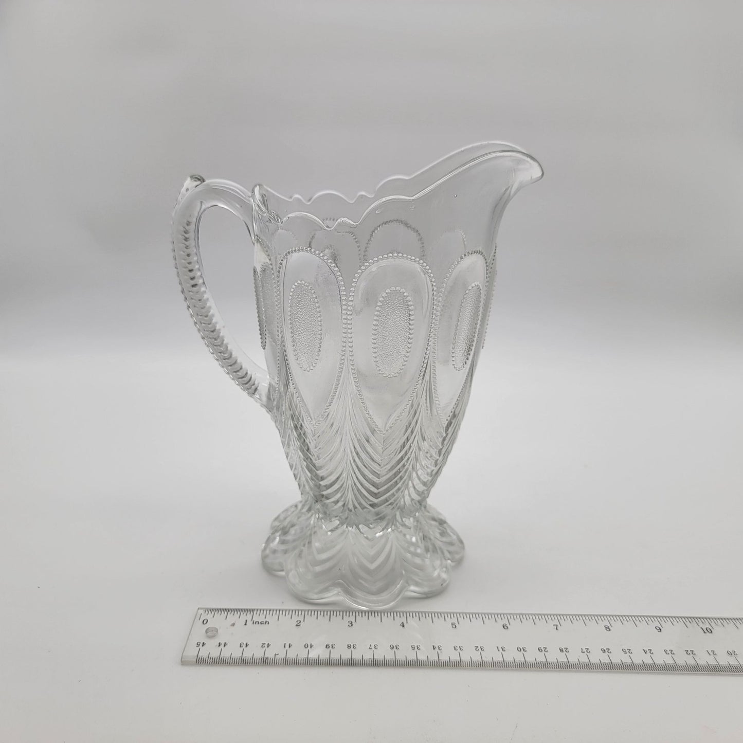 EAPG Georgia Peacock Feather 1/2 Gallon Glass Pitcher By US Glass -Richards & Hartley Glass