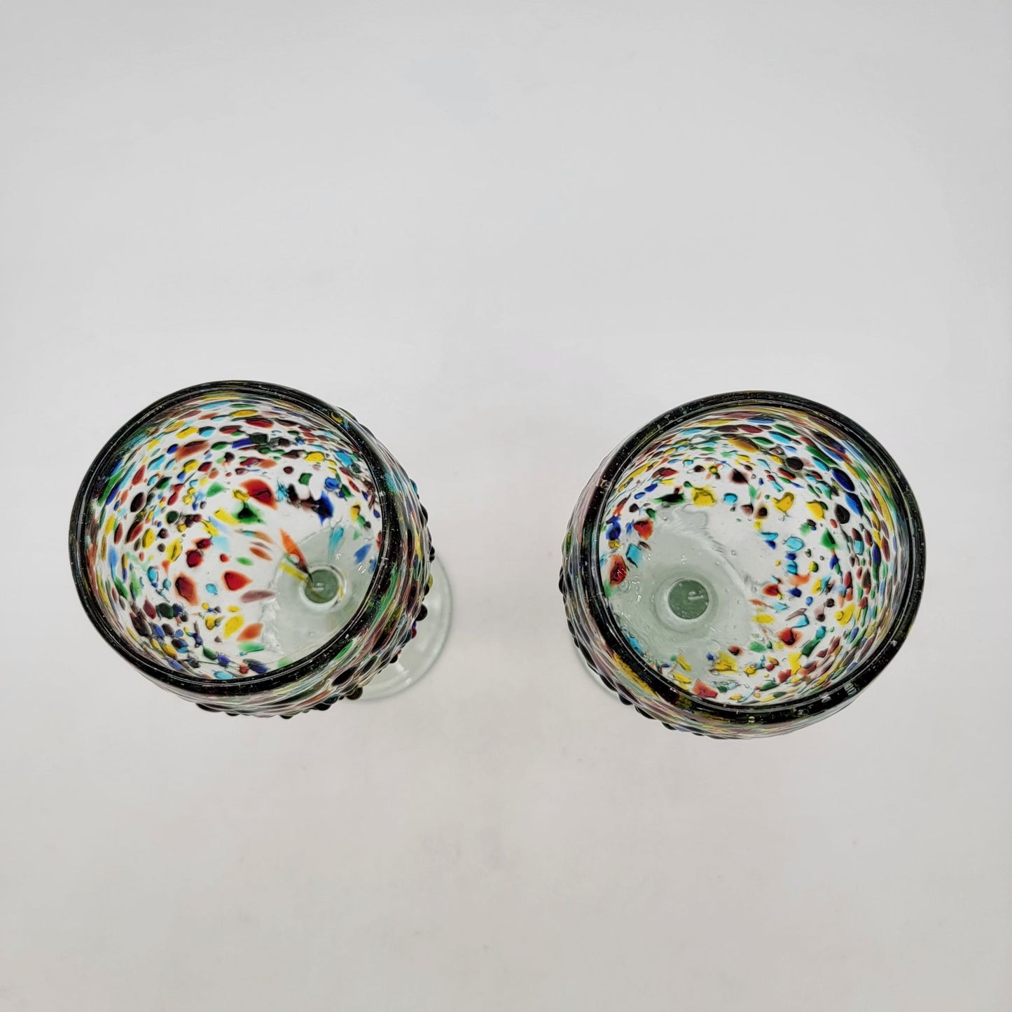Hand Blown Mexican Confetti Art Glass Wine Glasses Set Of 2