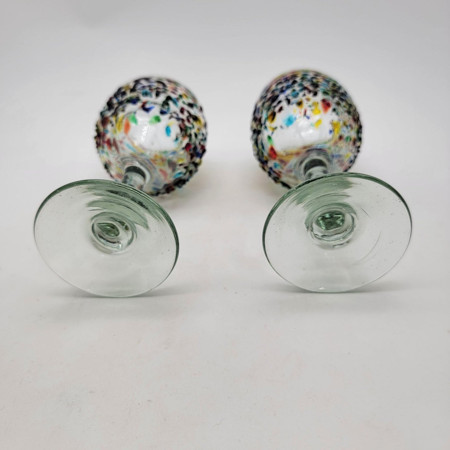 Hand Blown Mexican Confetti Art Glass Wine Glasses Set Of 2