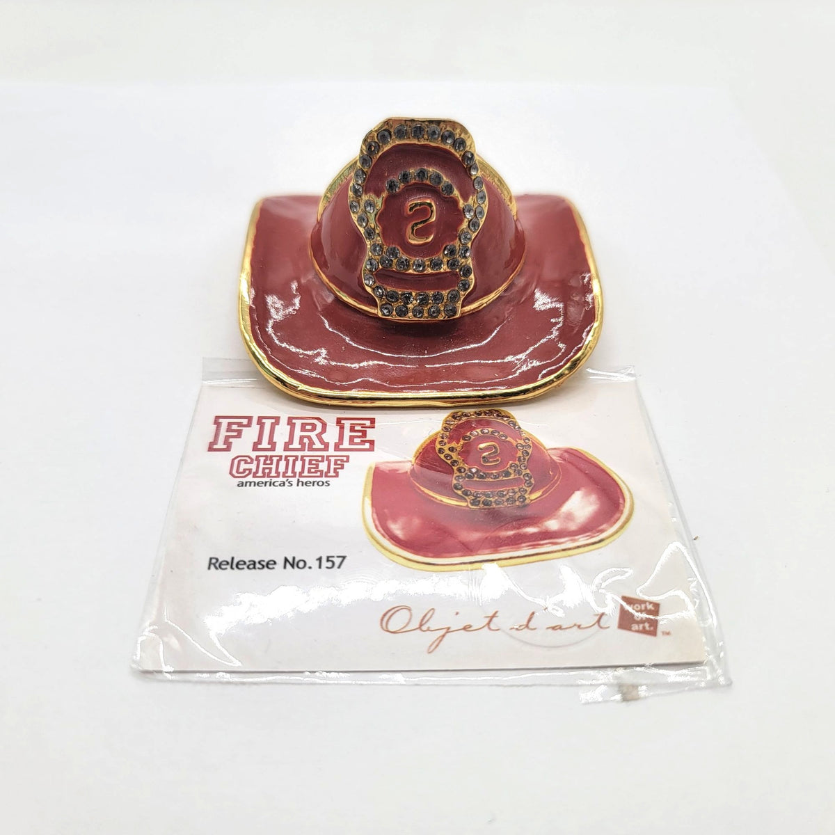 Objet D'Art American Heroes Fire Chief Hat Trinket Box Artform No. 157