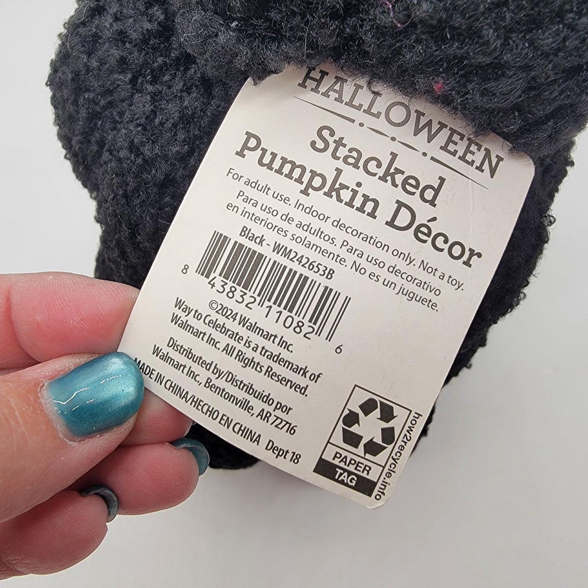 Black Triple Stacked Plush Halloween Pumpkins