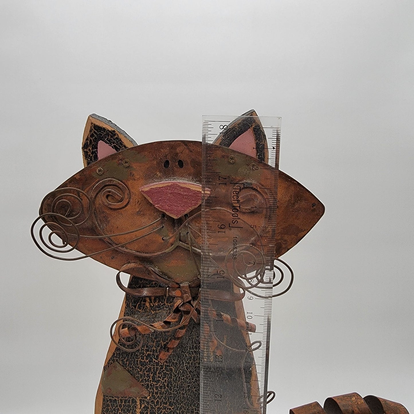 Vintage Rustic Folk Art Wood & Metal Cat Figurine