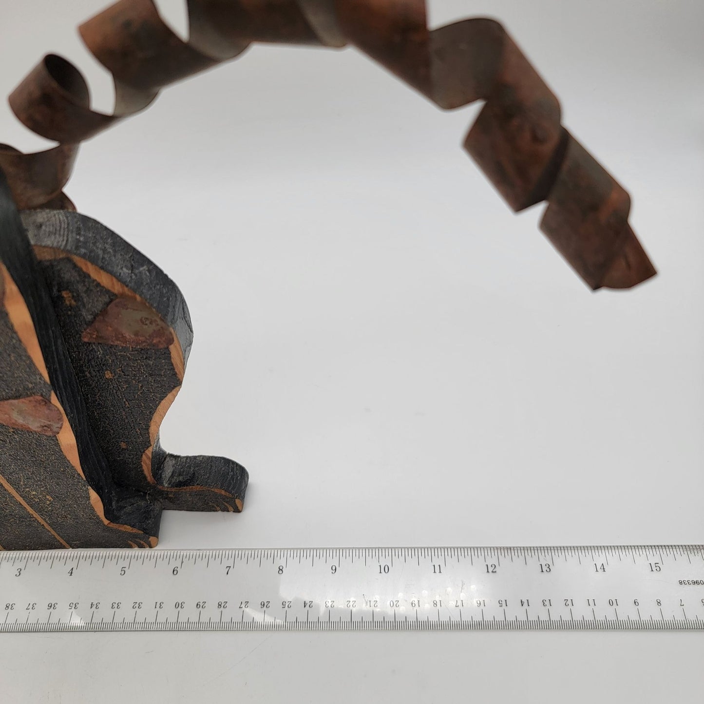 Vintage Rustic Folk Art Wood & Metal Cat Figurine