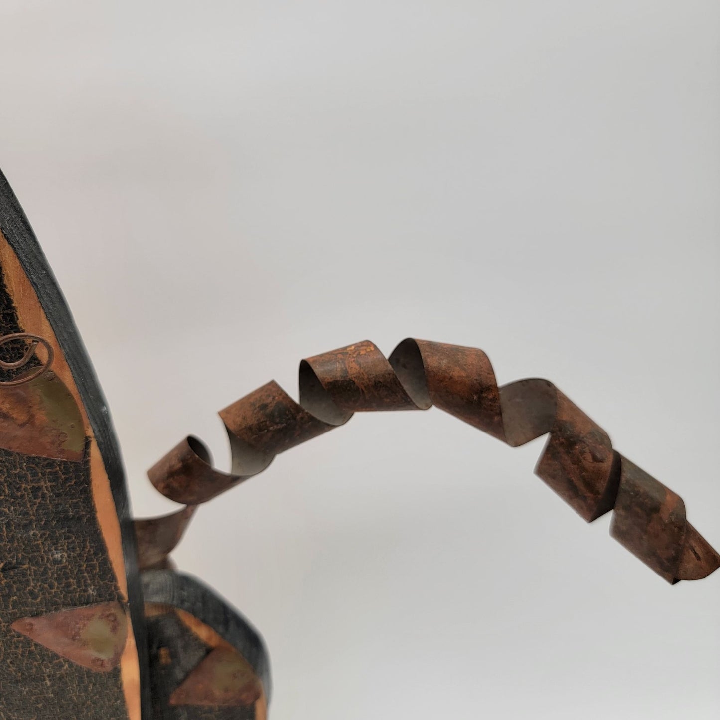 Vintage Rustic Folk Art Wood & Metal Cat Figurine