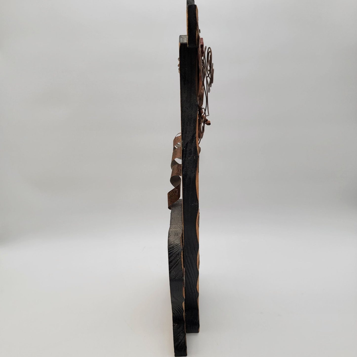 Vintage Rustic Folk Art Wood & Metal Cat Figurine