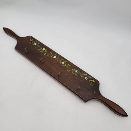 Vintage Hand-Painted Wooden Key Holder With 4 Hooks