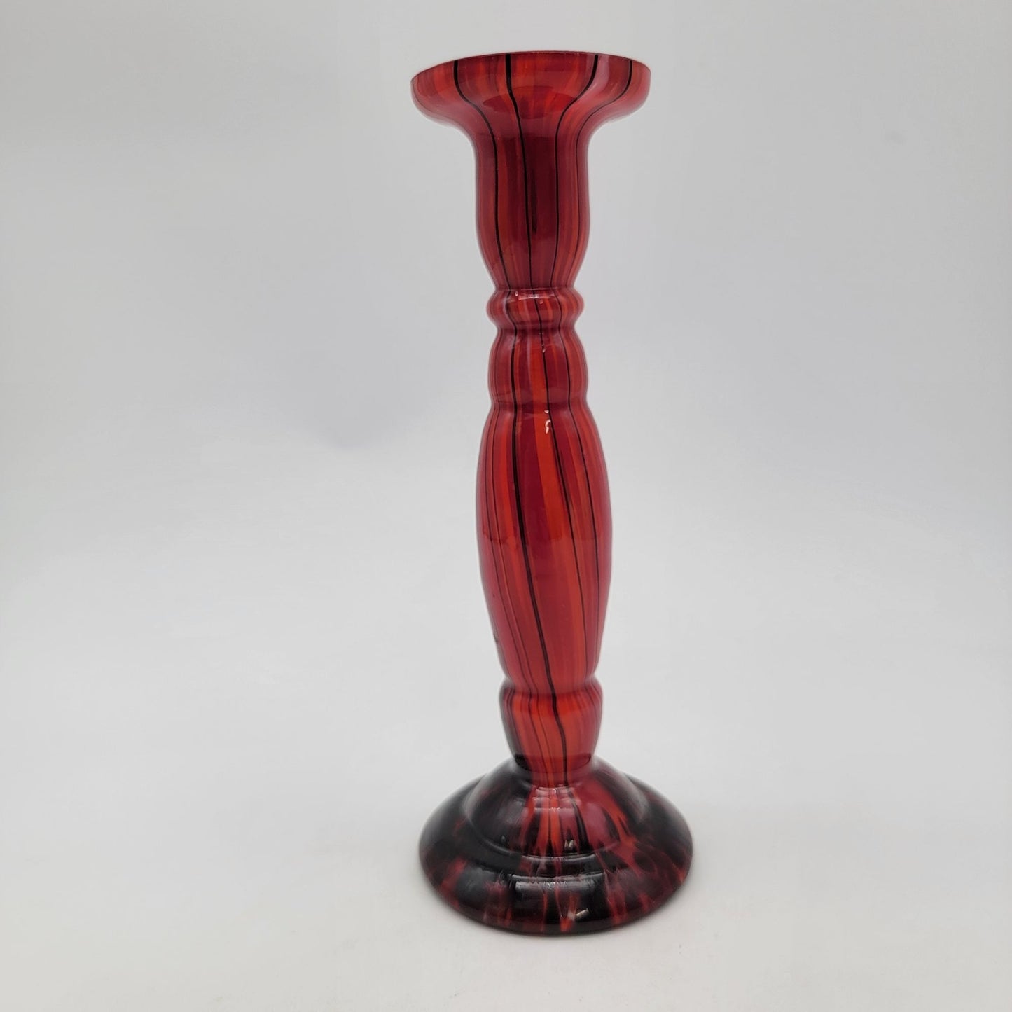 Vintage Czech Kralik Welz Ruckl Art Deco Black Amethyst Red Glass Candle Holder