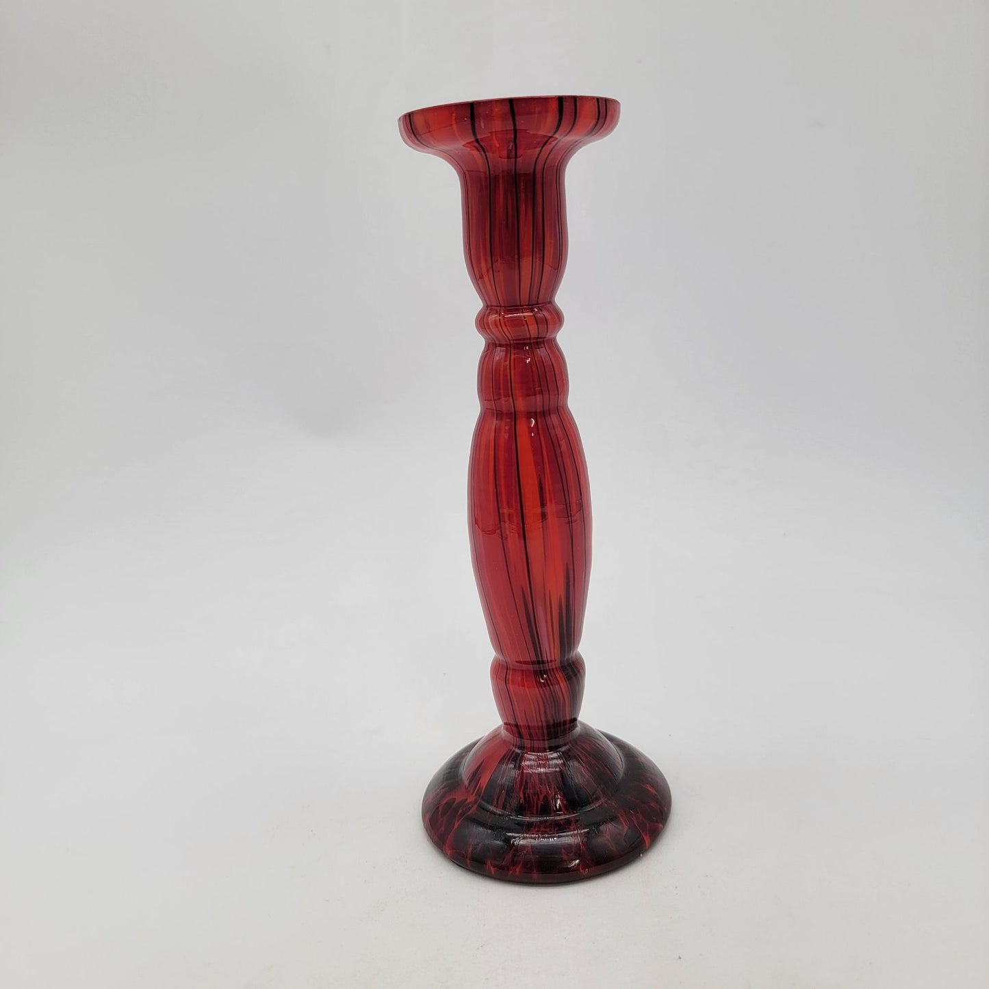 Vintage Czech Kralik Welz Ruckl Art Deco Black Amethyst Red Glass Candle Holder