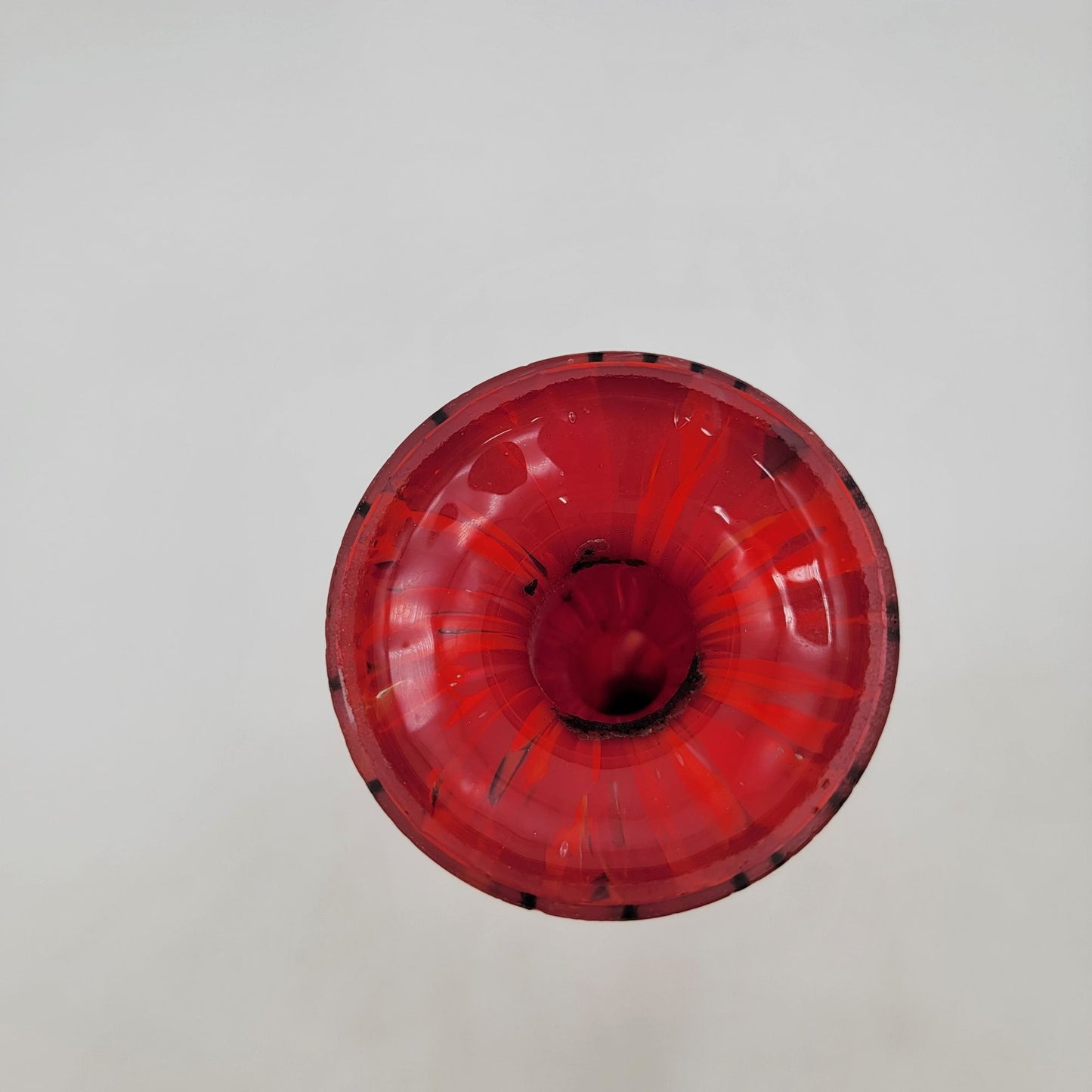 Vintage Czech Kralik Welz Ruckl Art Deco Black Amethyst Red Glass Candle Holder