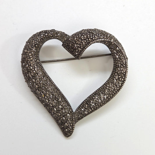 Vintage Silver Marcasite Open Heart Brooch