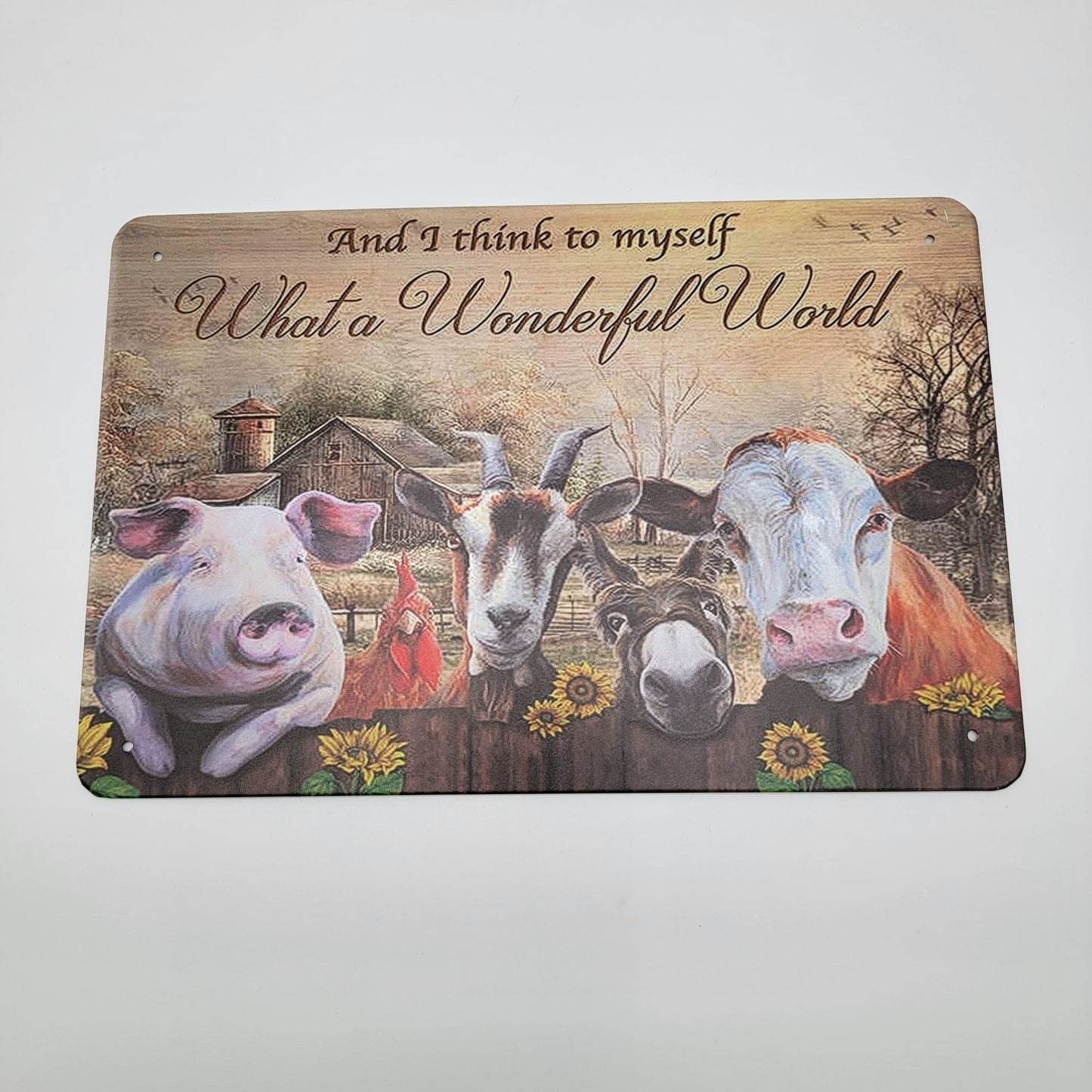 What A Wonderful World Farm Animals Tin Sign