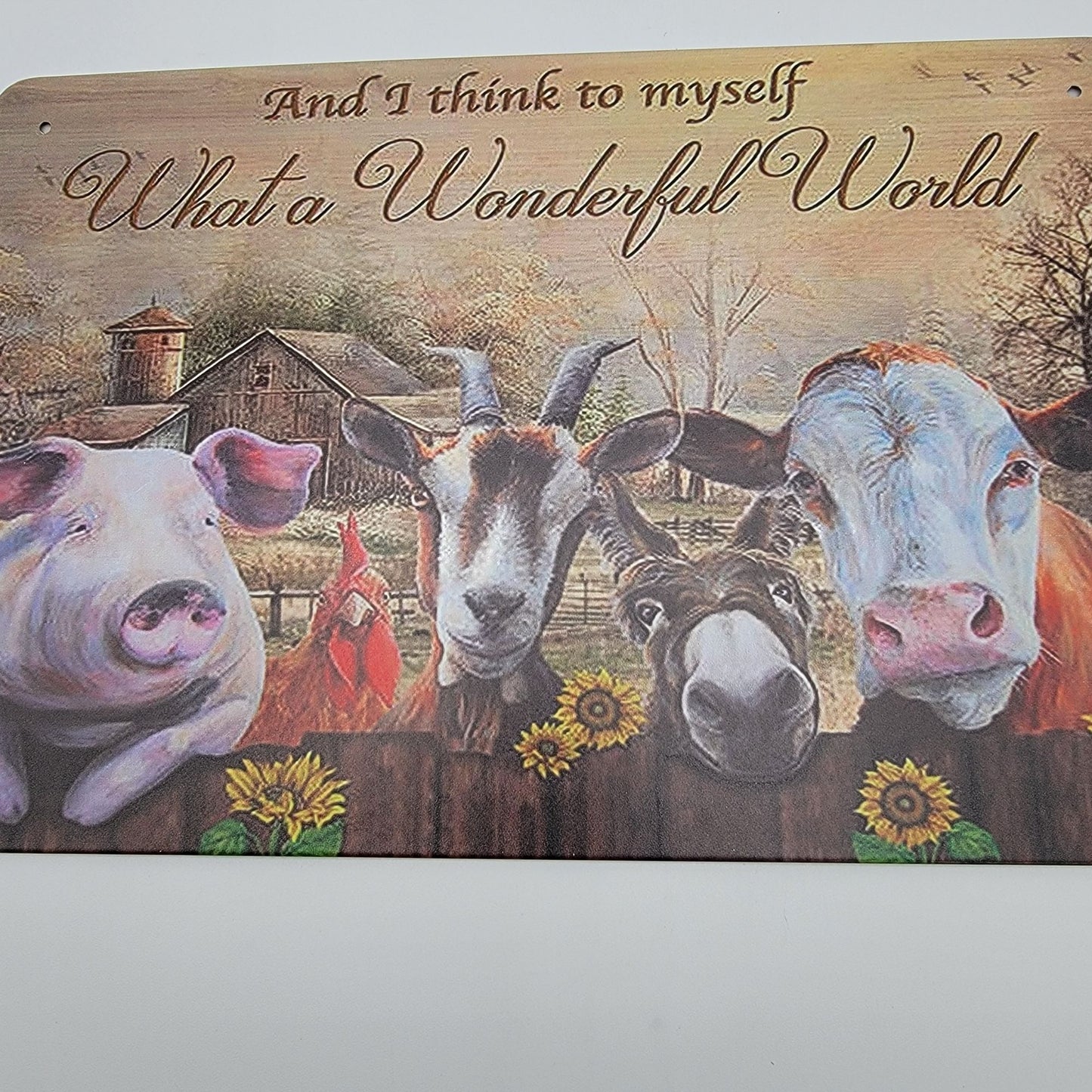 What A Wonderful World Farm Animals Tin Sign
