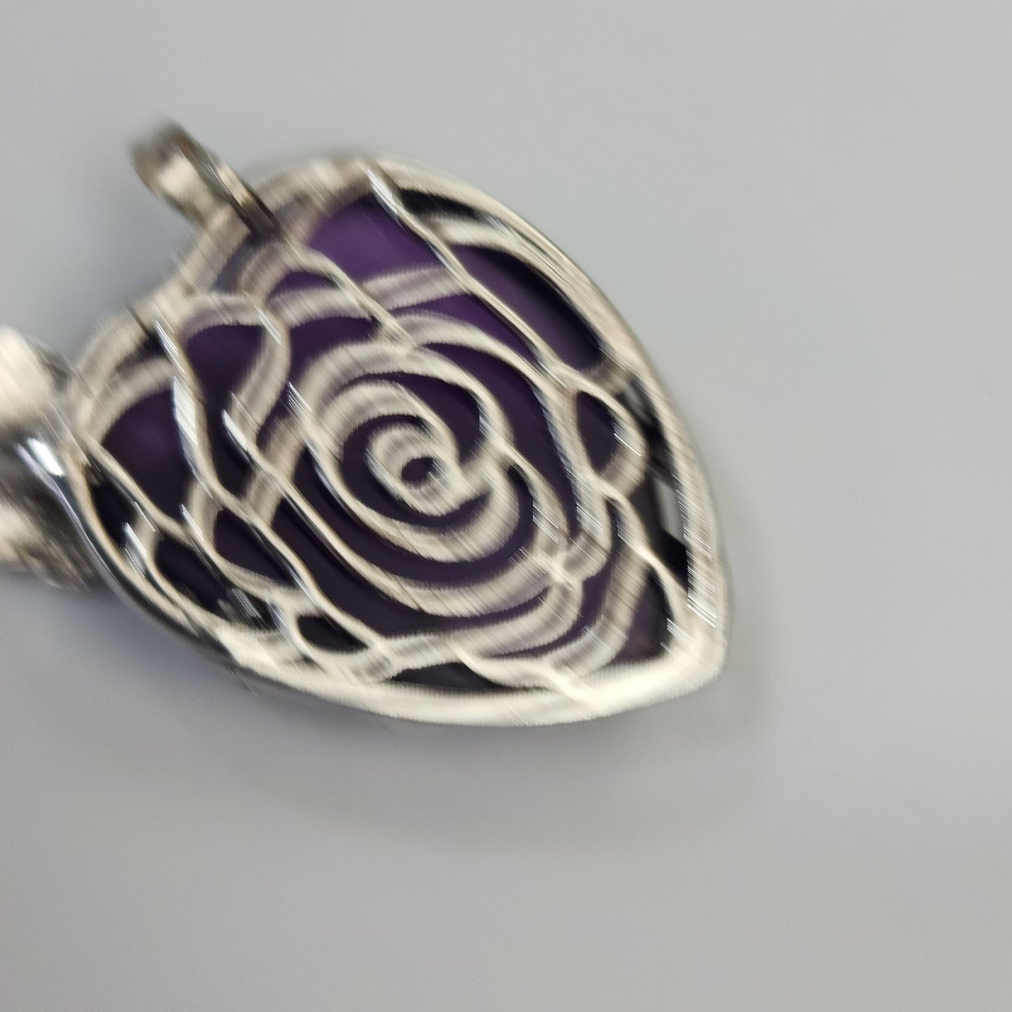 Heart-Shaped Amethyst Gemstone Pendant With Silver-Plated Rose Design