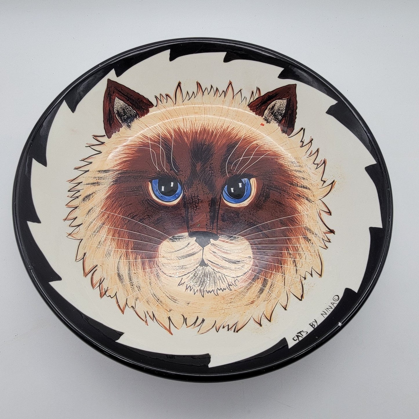 Cats By Nina Earthenware Bowl Blue Eyed Kitty Cat